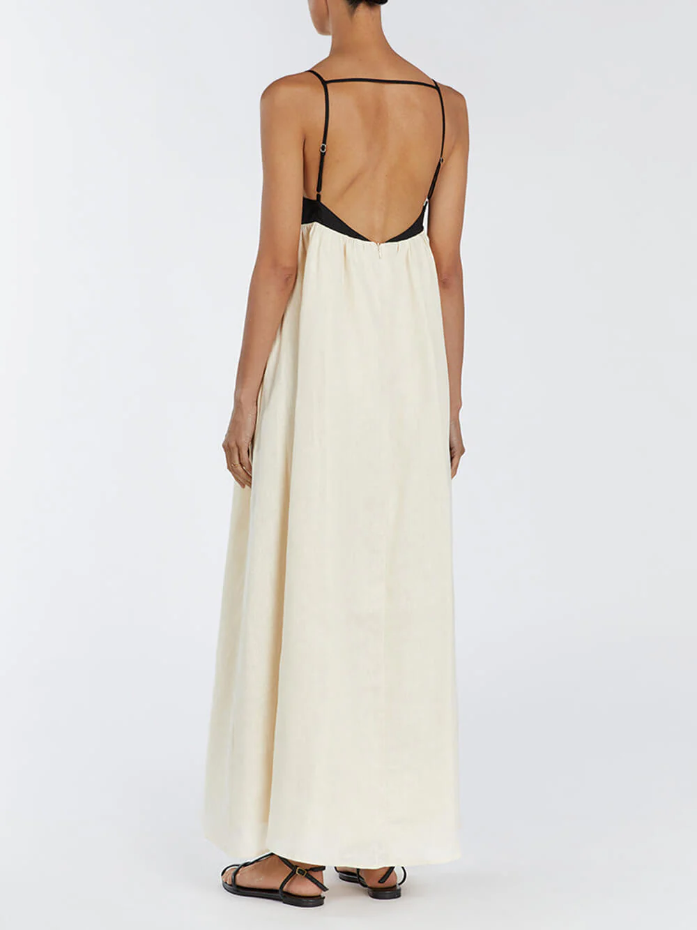 Black And White Loose Suspender Patchwork Maxi Dress - Image 3