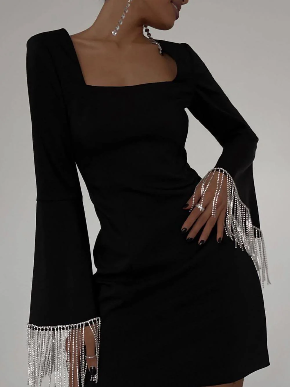 Party Time Imitation Diamond Chain Backless Mini Dress - Image 2
