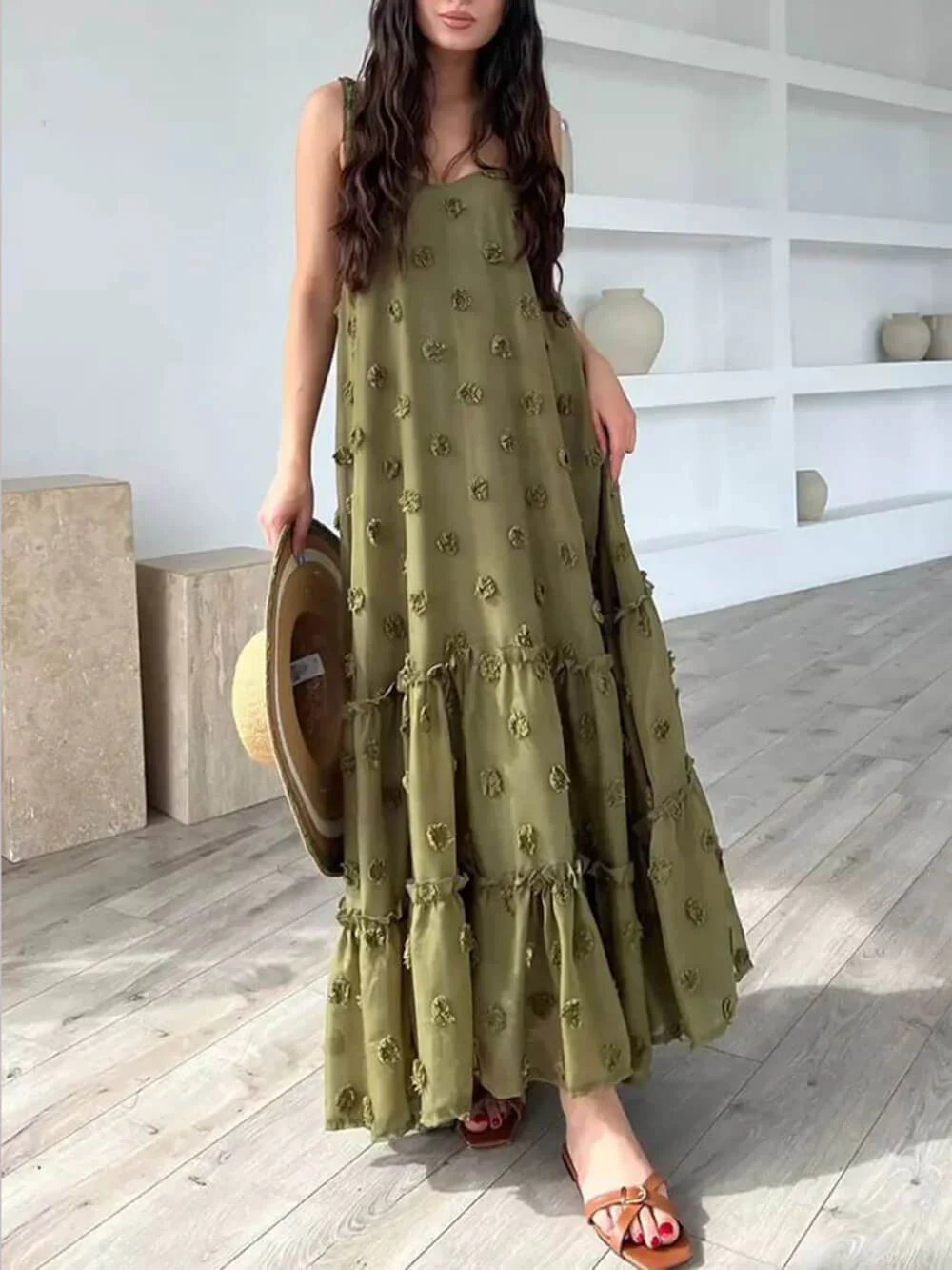 Flower Decor Pretty A-Line Layered Loose Maxi Dress - Image 11