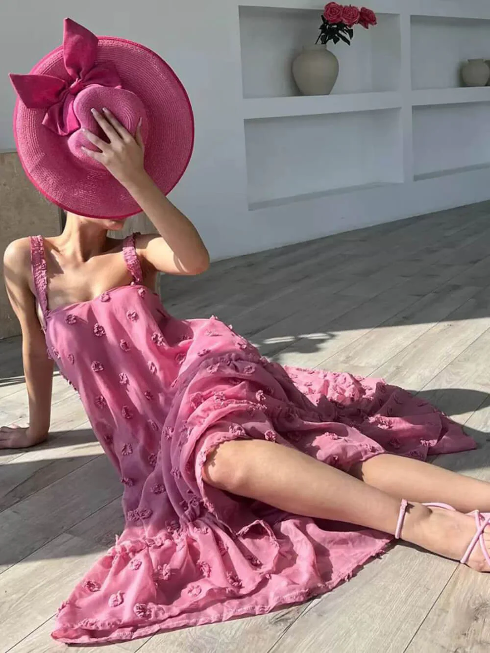 Flower Decor Pretty A-Line Layered Loose Maxi Dress - Image 3