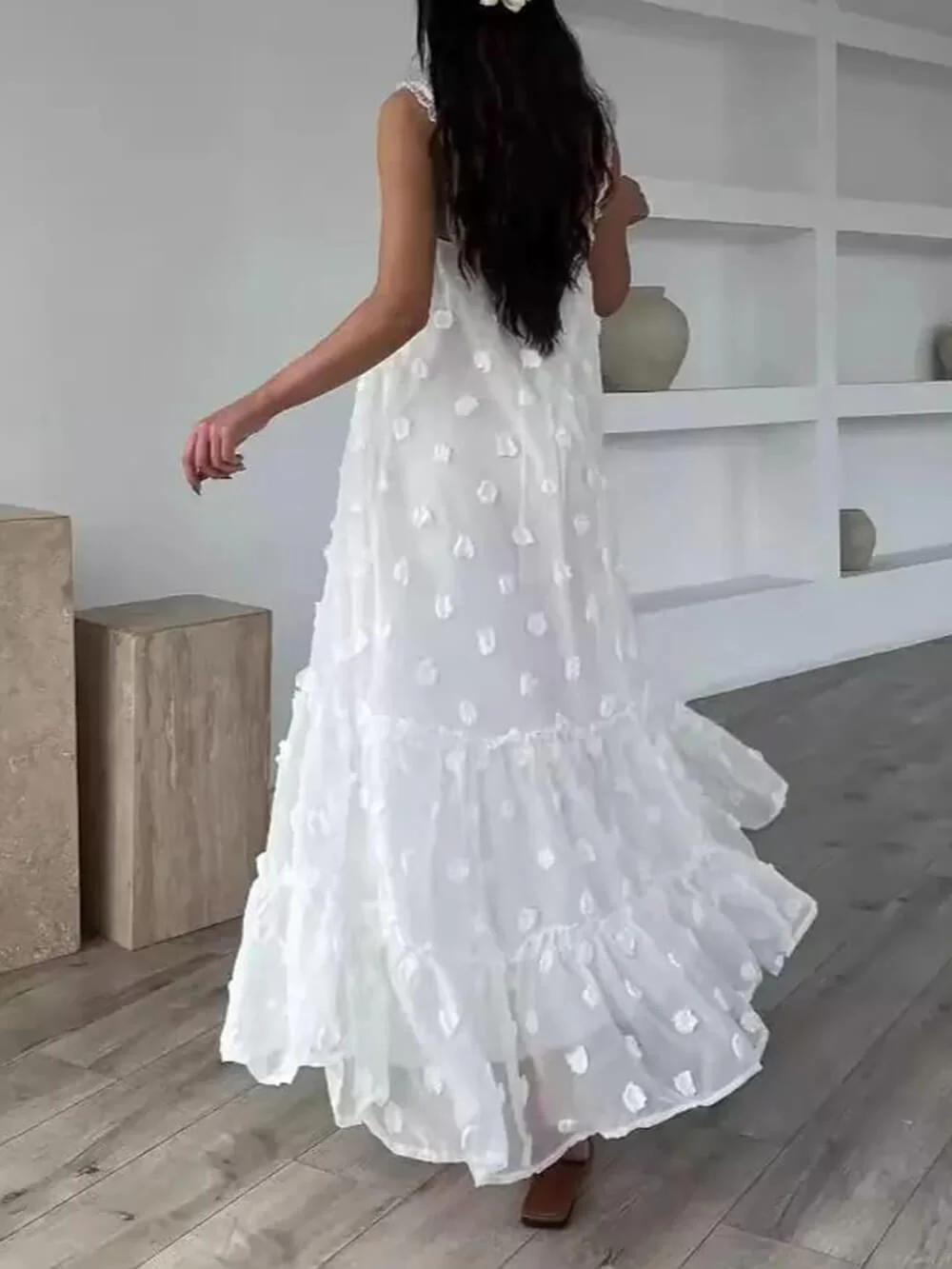 Flower Decor Pretty A-Line Layered Loose Maxi Dress - Image 4