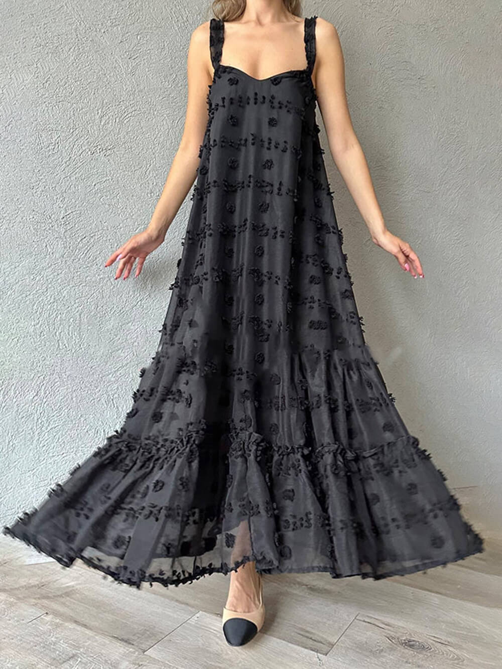 Flower Decor Pretty A-Line Layered Loose Maxi Dress - Image 5