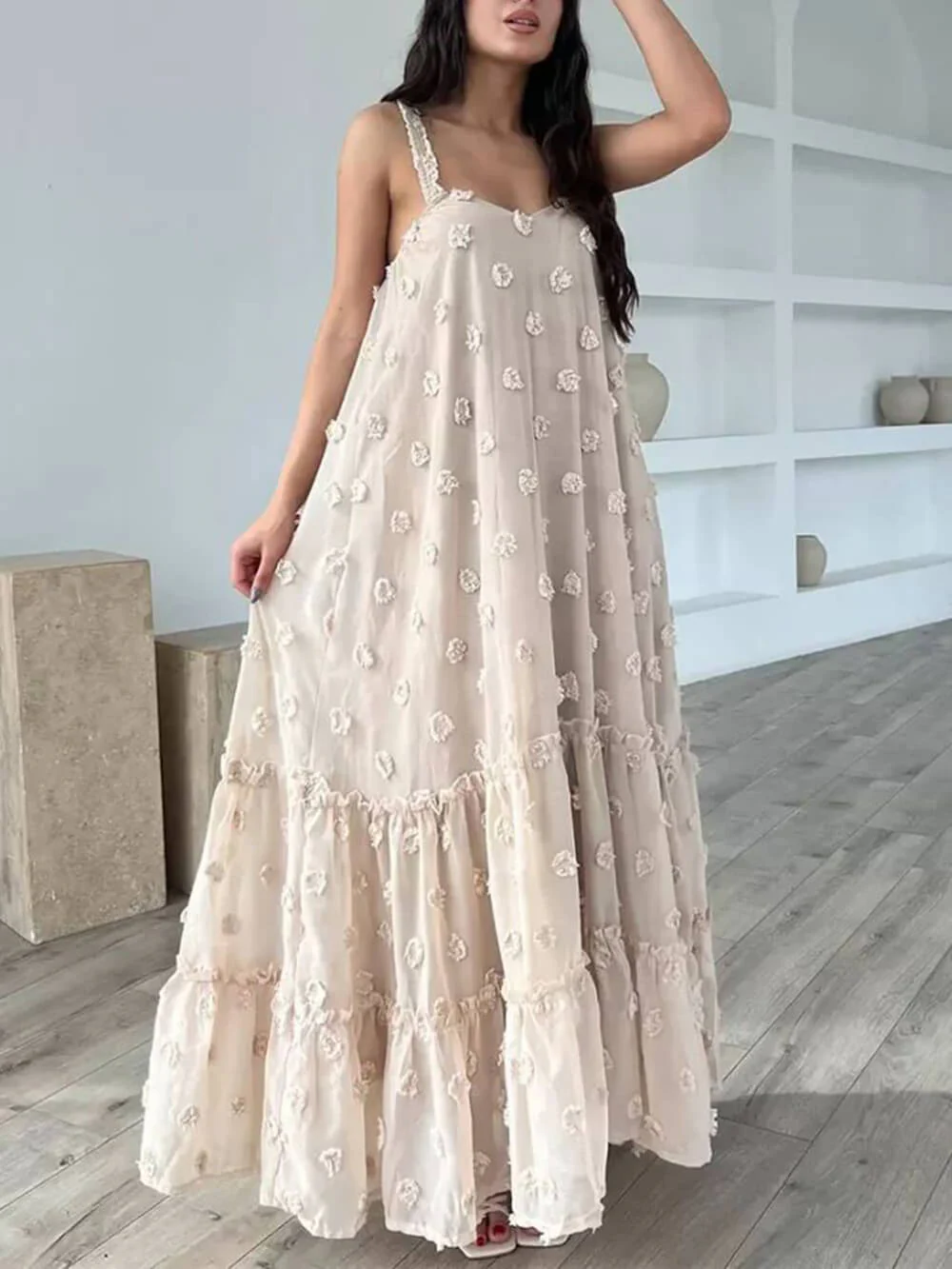 Flower Decor Pretty A-Line Layered Loose Maxi Dress - Image 7