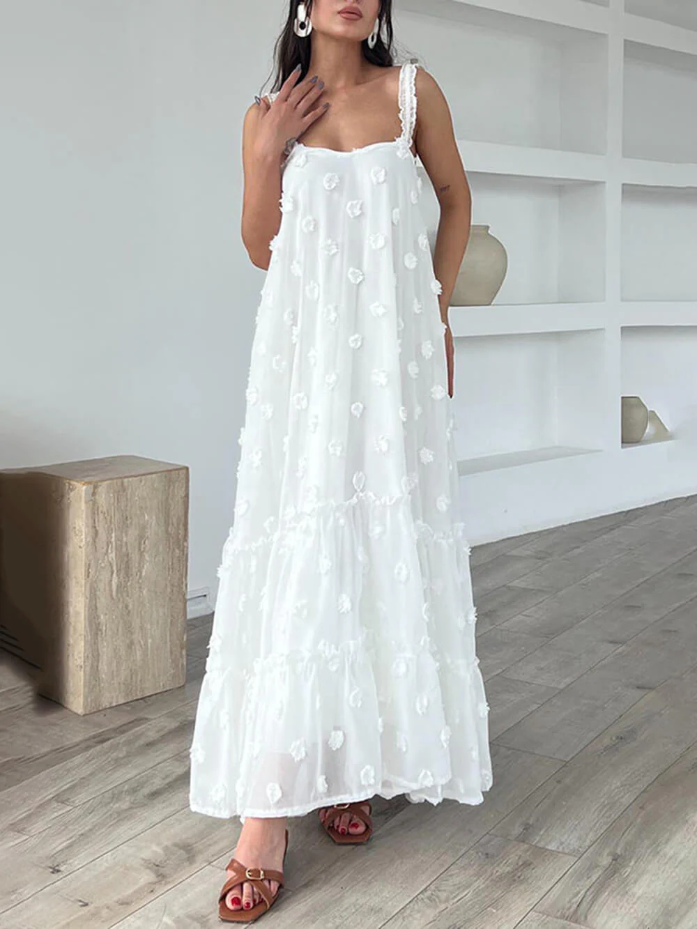 Flower Decor Pretty A-Line Layered Loose Maxi Dress - Image 8