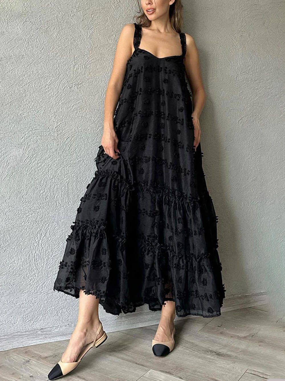 Flower Decor Pretty A-Line Layered Loose Maxi Dress - Image 9