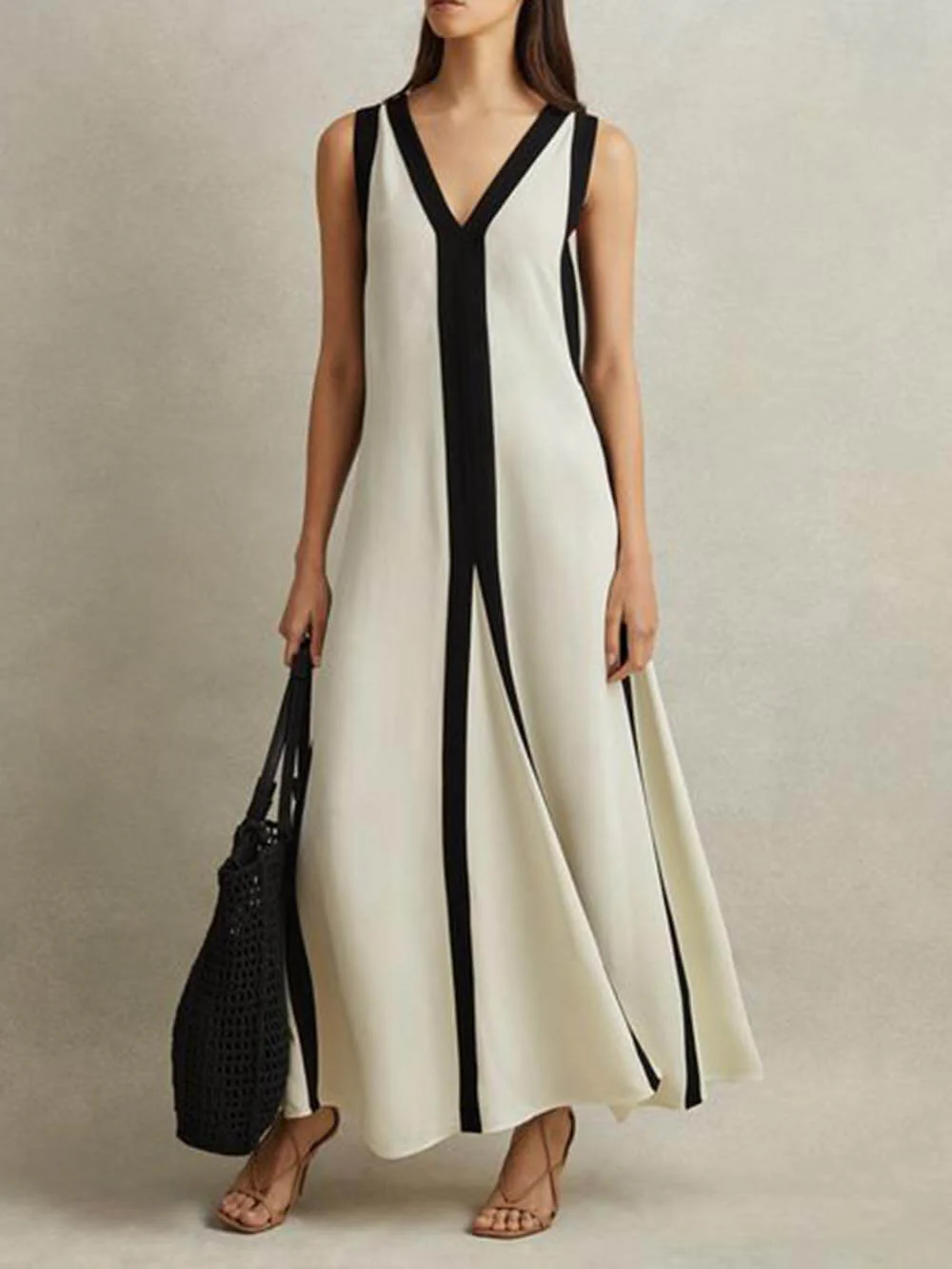 Colorblock Reversible Style A-Line Maxi Dress - Image 2