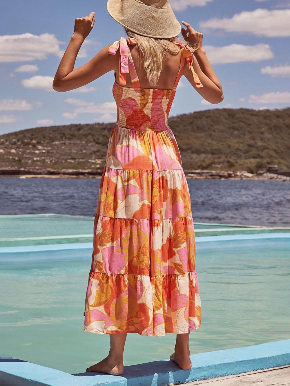 Sleeveless Sea Charm Pleated Stretch Chest Print Cami Dress - Image 4