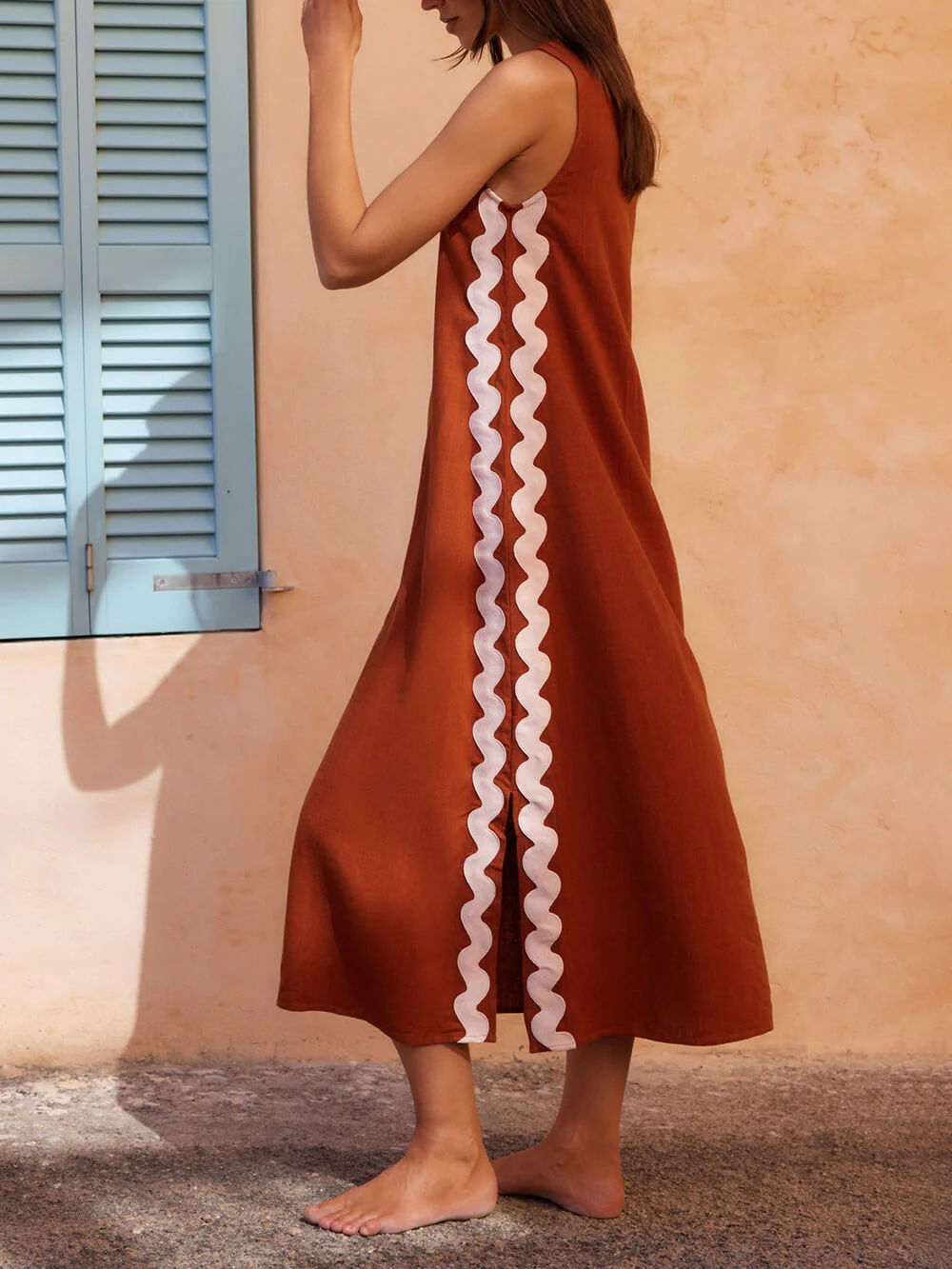 Stripes Side Wave Embellished Side Slit Loose Dress - Image 5