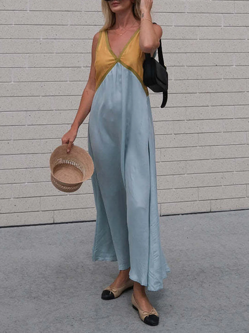 V-neck Contrasting Color Splicing Chic Dress - Image 10