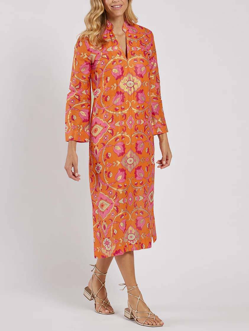 Stand Collar Printed Midi Dress - Image 3
