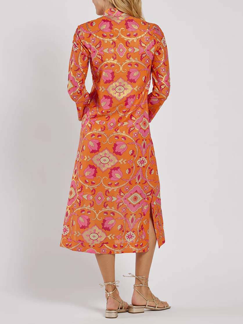 Stand Collar Printed Midi Dress - Image 4