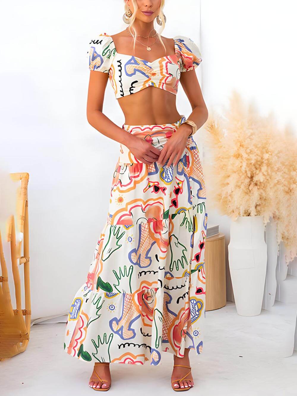 Wrap Summer Skirt And Printed Top Two-Piece Suit - Image 2