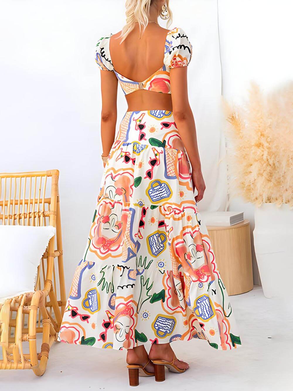 Wrap Summer Skirt And Printed Top Two-Piece Suit - Image 3