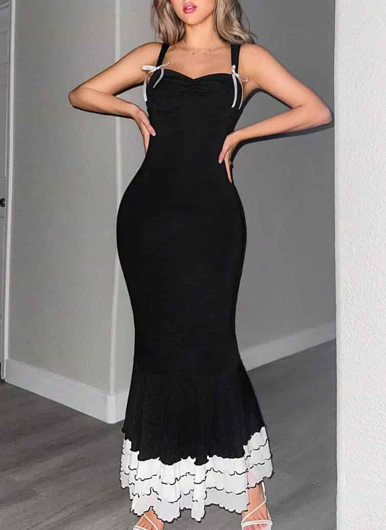 The Black Sweetheart Neck Bodycon Slip Maxi Dress - Image 6