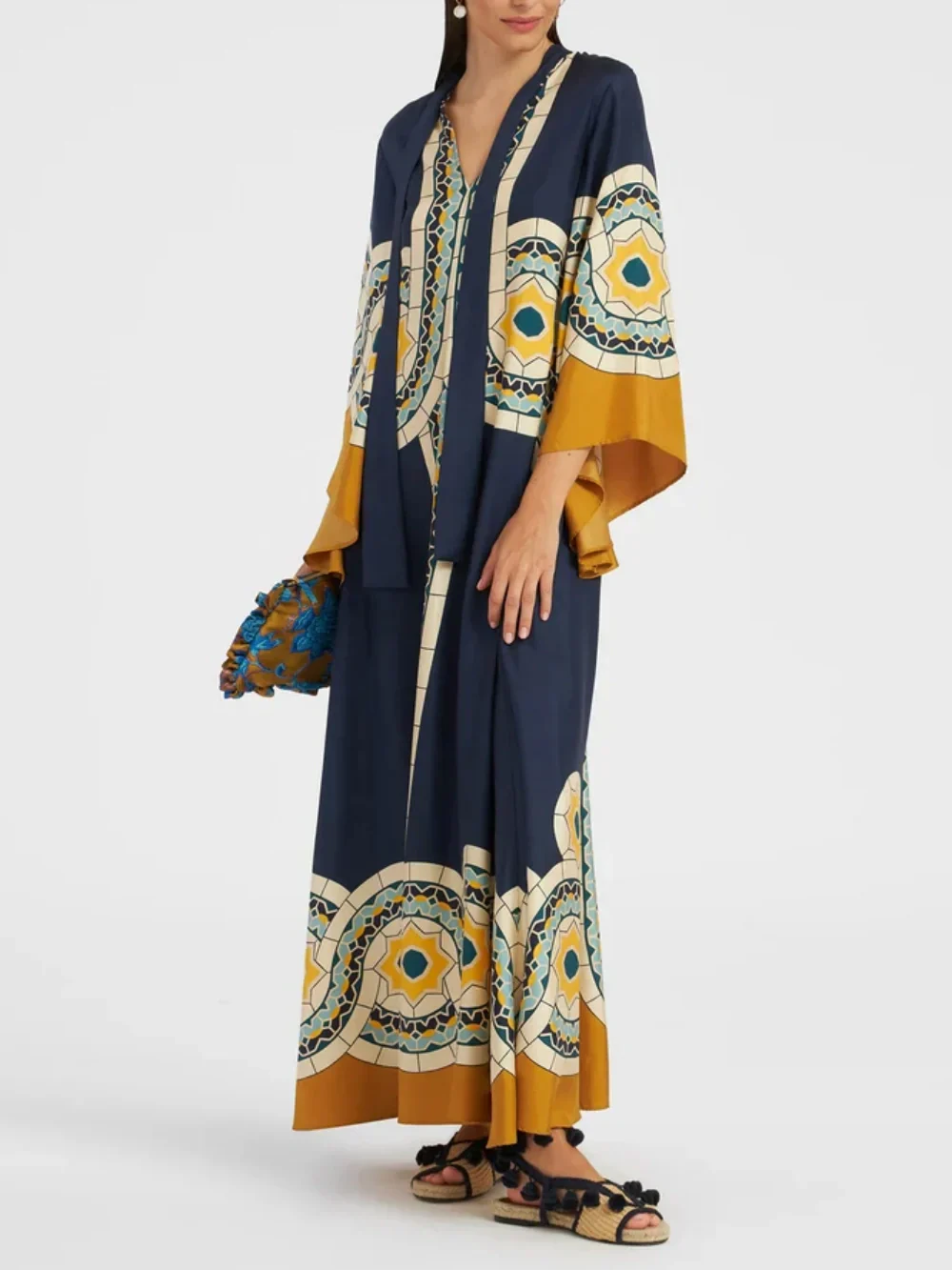 Twill Art Deco Print Maxi Dress - Image 3