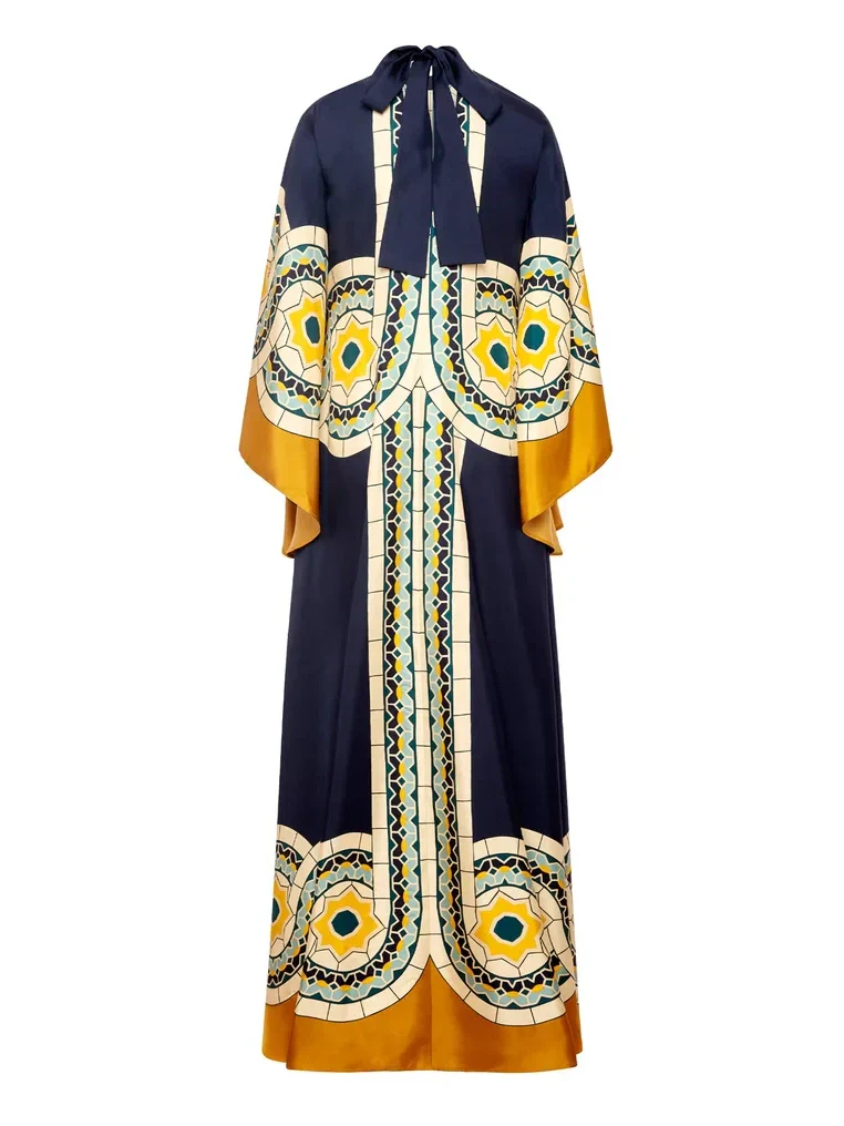 Twill Art Deco Print Maxi Dress - Image 4