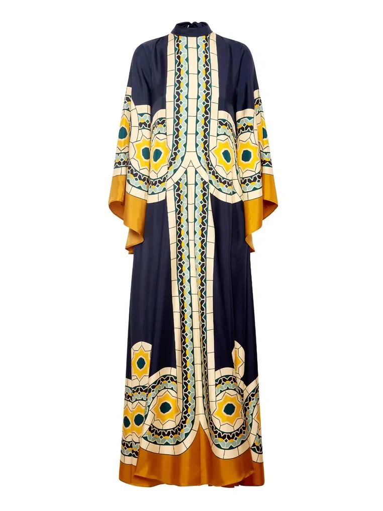 Twill Art Deco Print Maxi Dress - Image 5