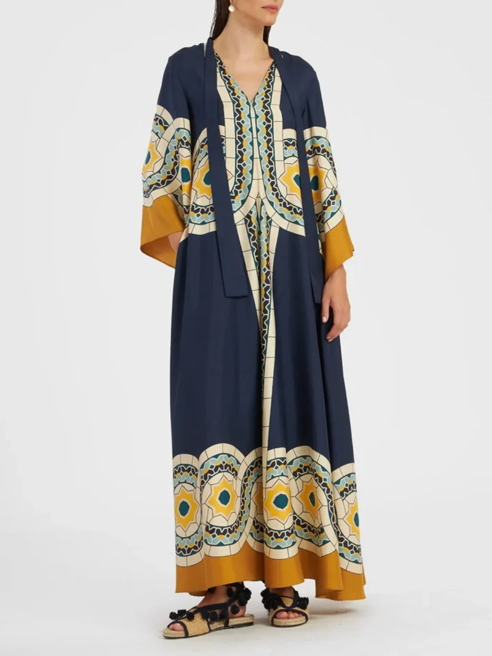 Twill Art Deco Print Maxi Dress - Image 6