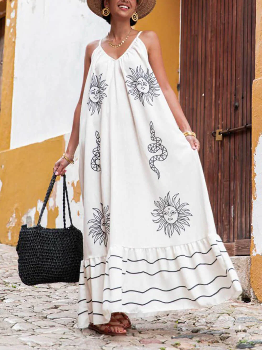 Unique Ethnic Under The Sun Printed V-Neck Dress - Image 3
