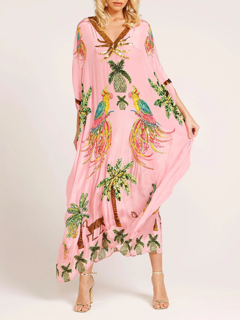 Unique Drop Shoulder Sleeve Coconut Tree Printed Dress - Image 2