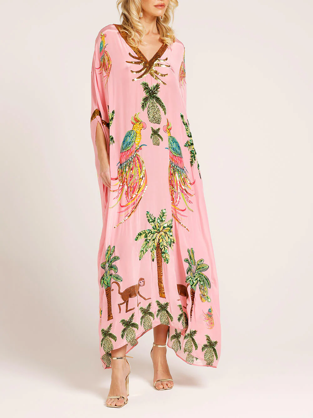 Unique Drop Shoulder Sleeve Coconut Tree Printed Dress - Image 3