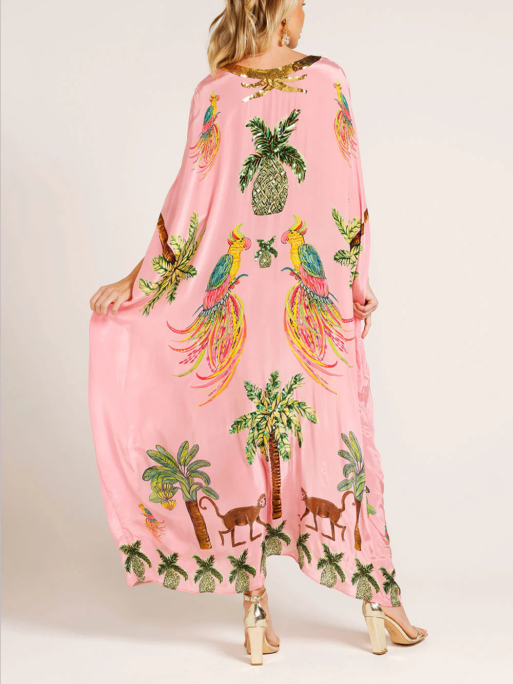 Unique Drop Shoulder Sleeve Coconut Tree Printed Dress - Image 5