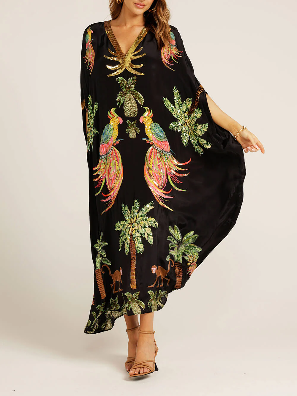 Unique Drop Shoulder Sleeve Coconut Tree Printed Dress - Image 6
