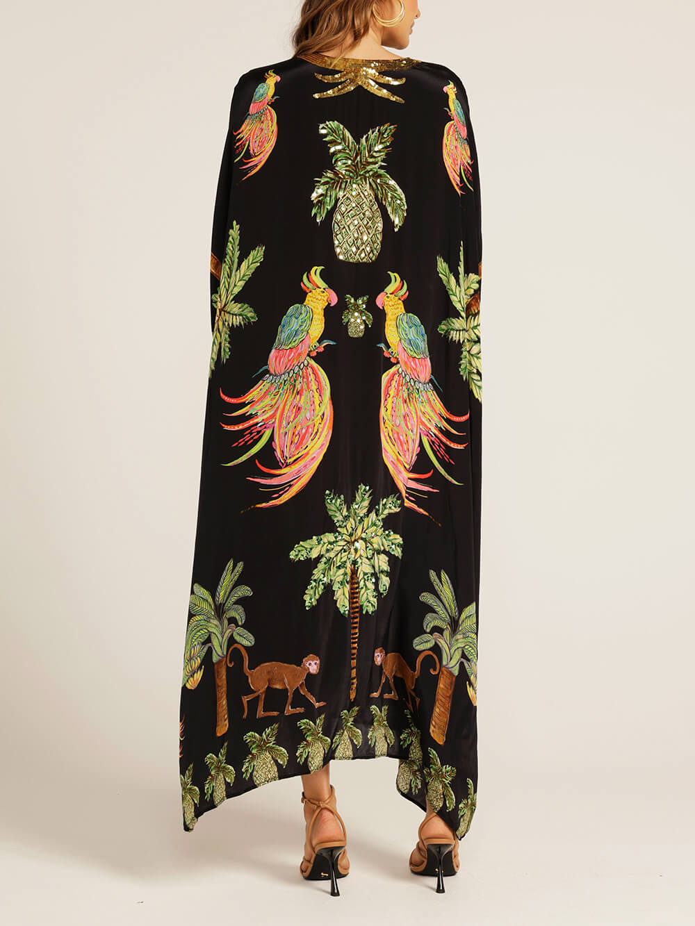 Unique Drop Shoulder Sleeve Coconut Tree Printed Dress - Image 8