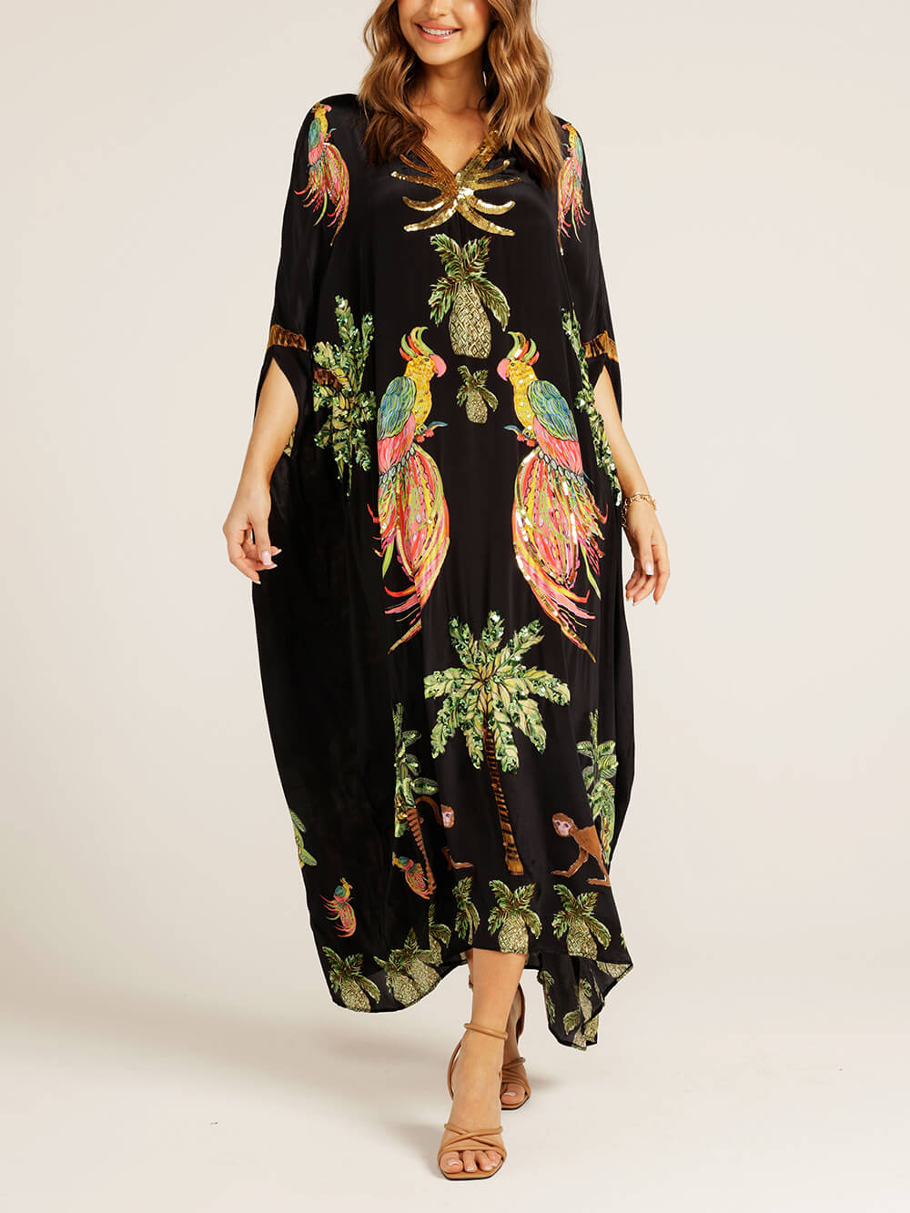 Unique Drop Shoulder Sleeve Coconut Tree Printed Dress - Image 9