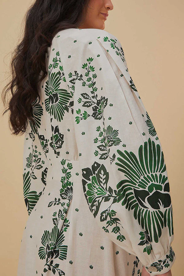 Unique Print Button Down Long Sleeve Shirt Maxi Dress - Image 10