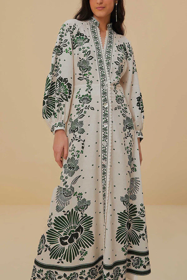 Unique Print Button Down Long Sleeve Shirt Maxi Dress - Image 11