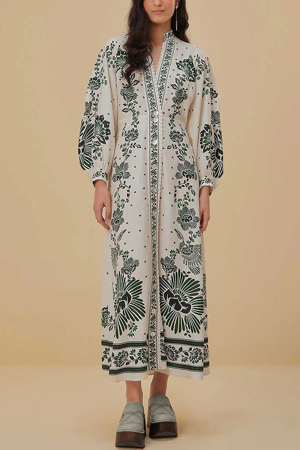 Unique Print Button Down Long Sleeve Shirt Maxi Dress - Image 12