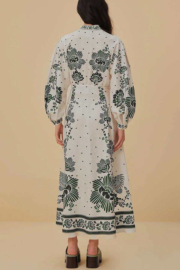Unique Print Button Down Long Sleeve Shirt Maxi Dress - Image 13
