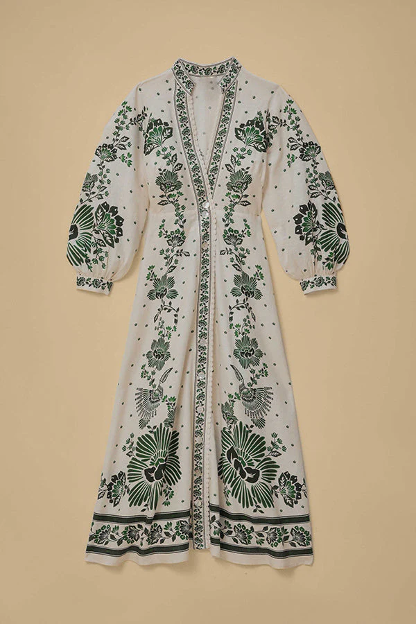 Unique Print Button Down Long Sleeve Shirt Maxi Dress - Image 14