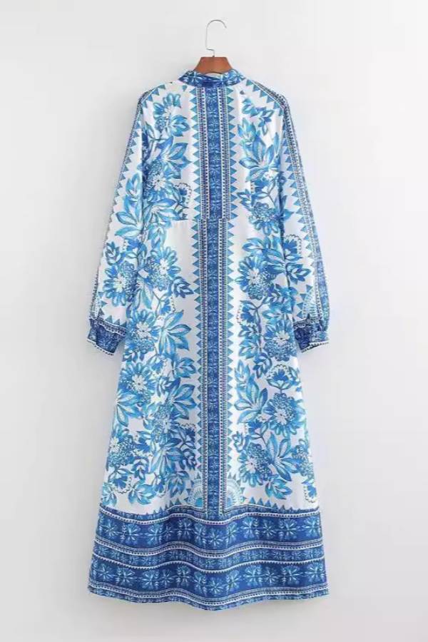 Unique Print Button Down Long Sleeve Shirt Maxi Dress - Image 15