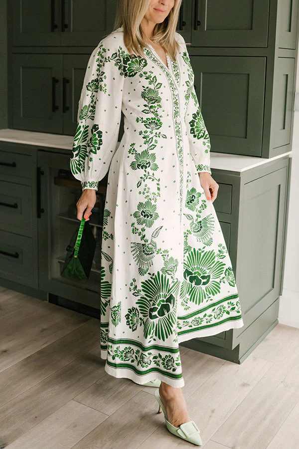 Unique Print Button Down Long Sleeve Shirt Maxi Dress - Image 2