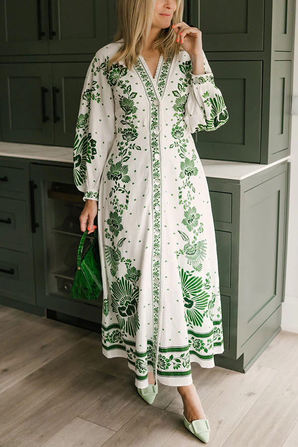 Unique Print Button Down Long Sleeve Shirt Maxi Dress - Image 3