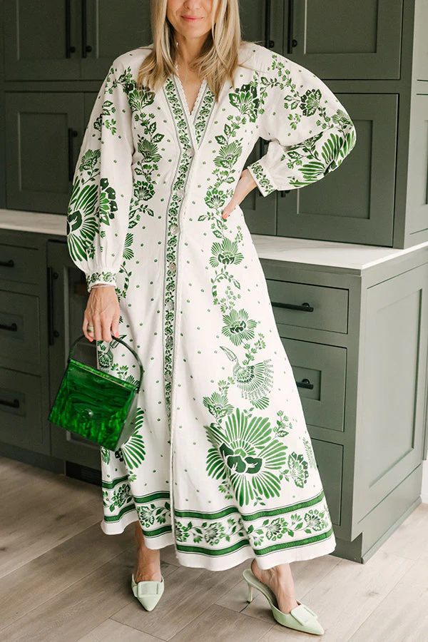 Unique Print Button Down Long Sleeve Shirt Maxi Dress - Image 5