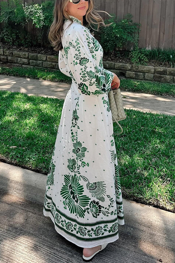 Unique Print Button Down Long Sleeve Shirt Maxi Dress - Image 6