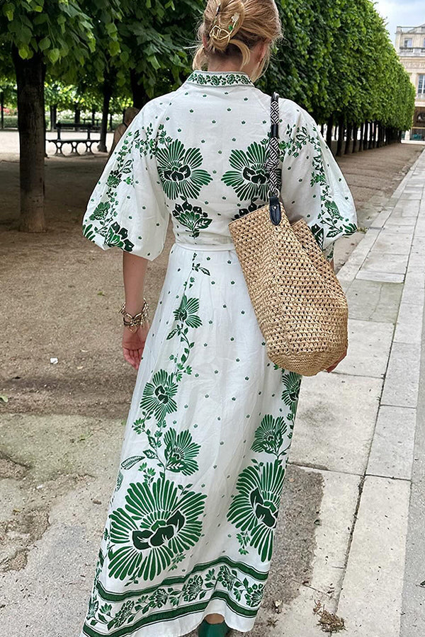 Unique Print Button Down Long Sleeve Shirt Maxi Dress - Image 8