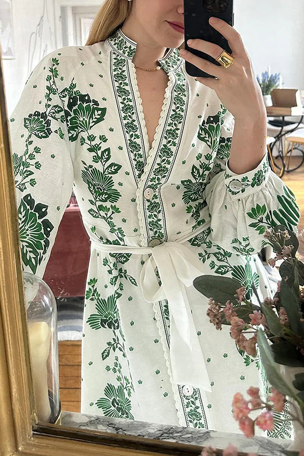 Unique Print Button Down Long Sleeve Shirt Maxi Dress - Image 9