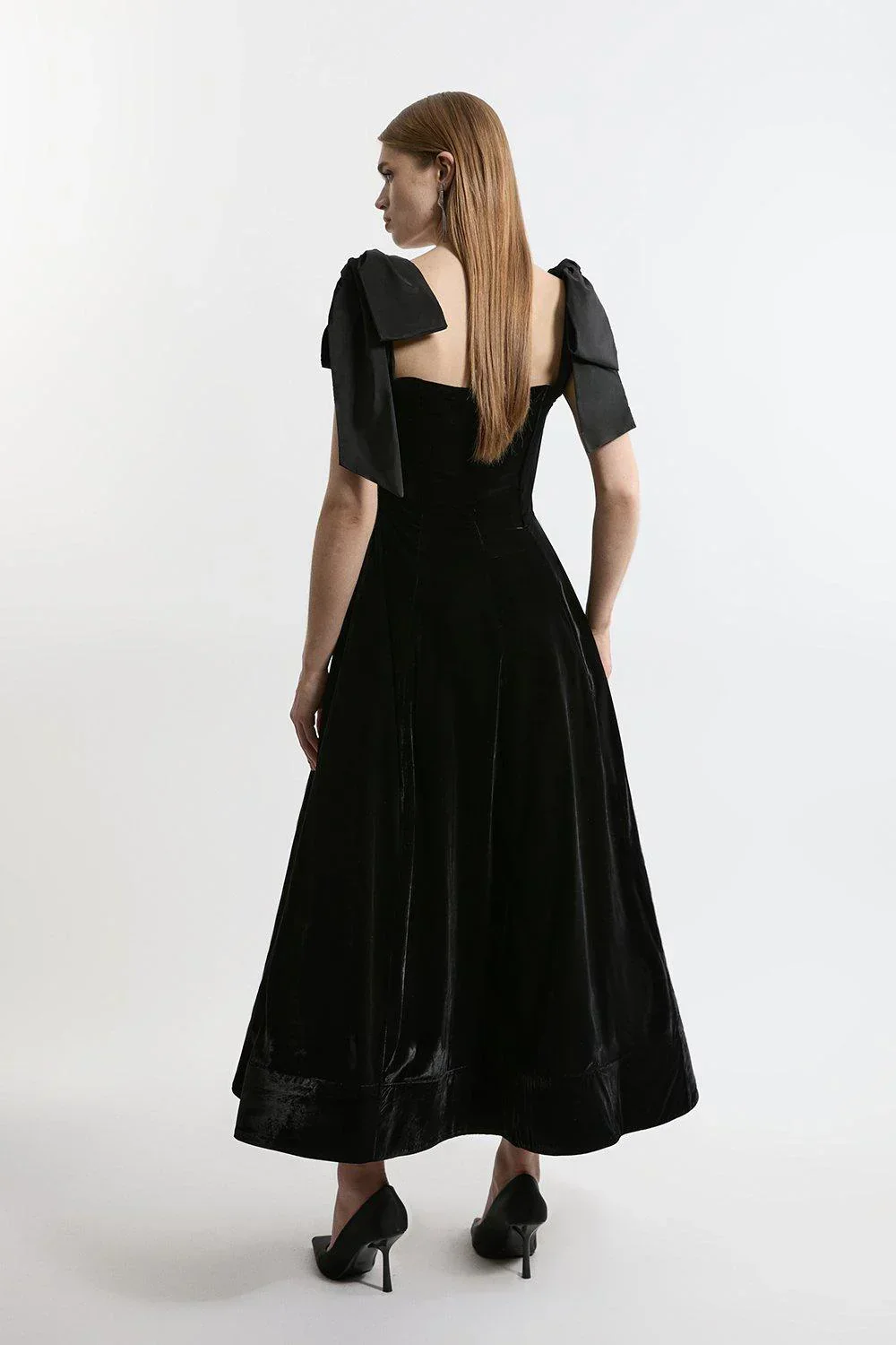 Velvet Strapless Bow Midi Dress - Image 2