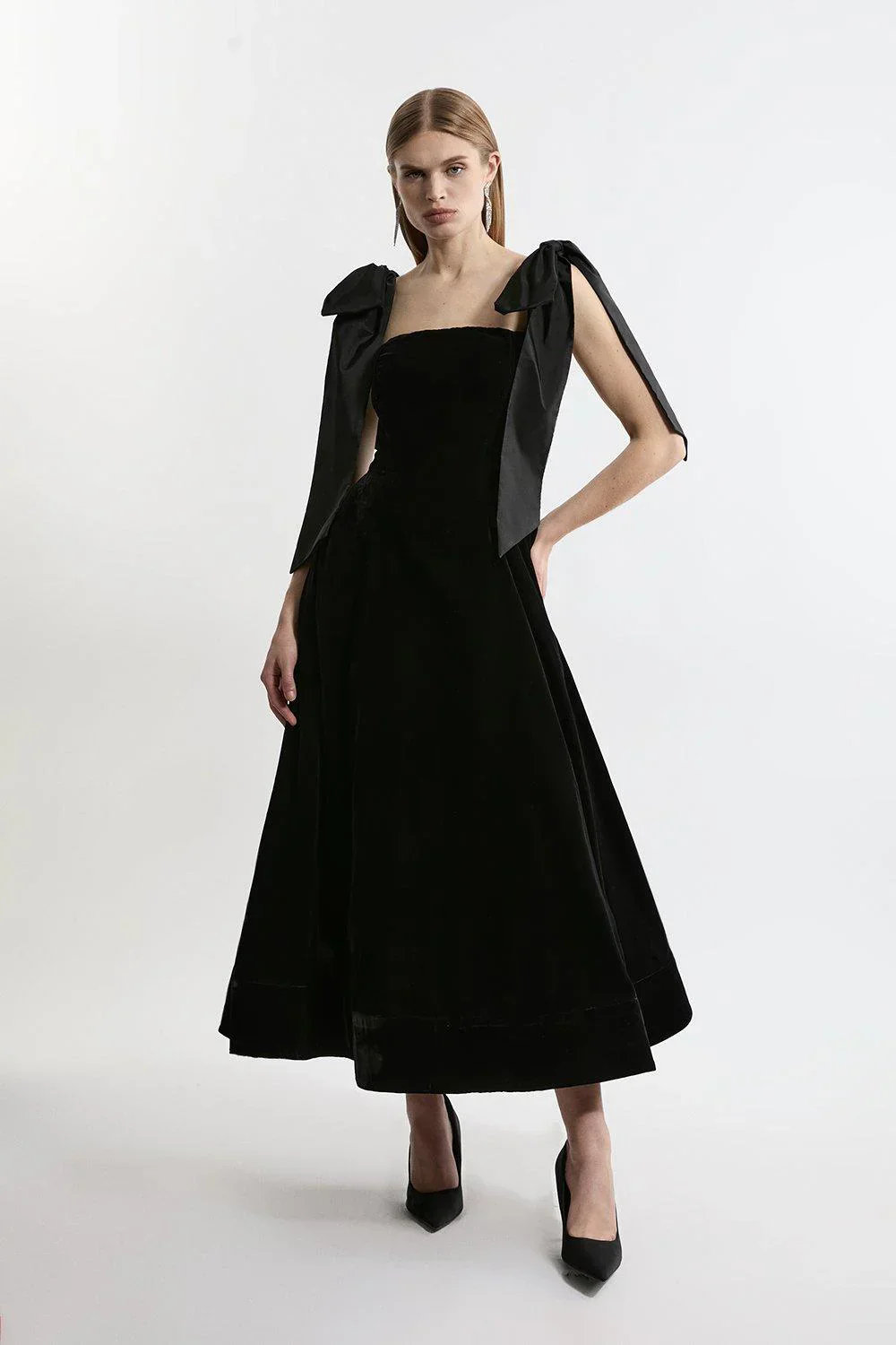 Velvet Strapless Bow Midi Dress - Image 5