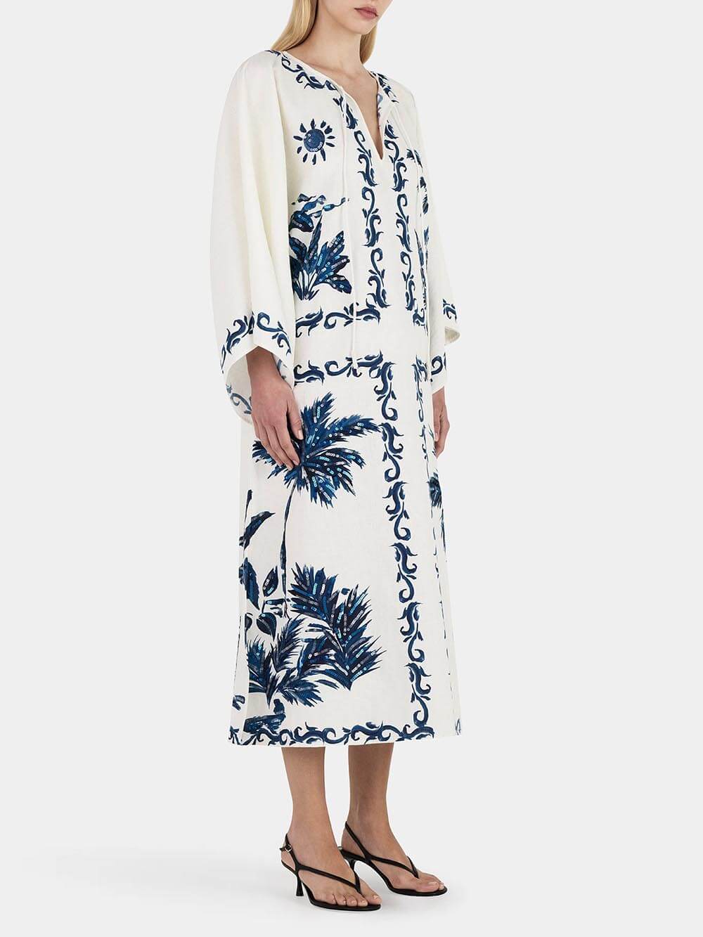 Vintage Hawaiian Print Sequined Oversized Loose Midi Dress - Image 2