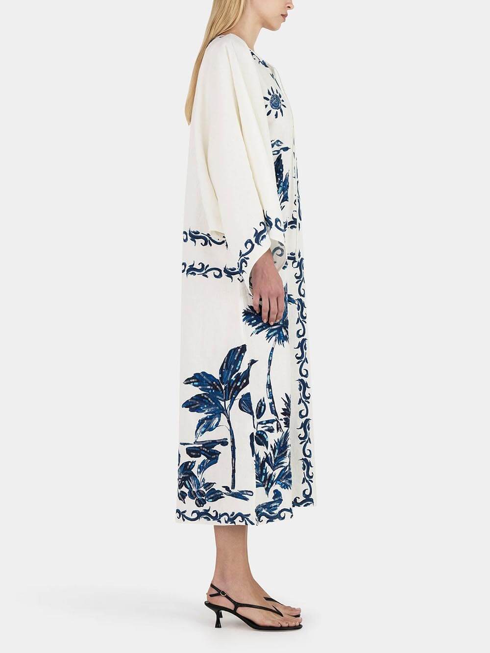 Vintage Hawaiian Print Sequined Oversized Loose Midi Dress - Image 3